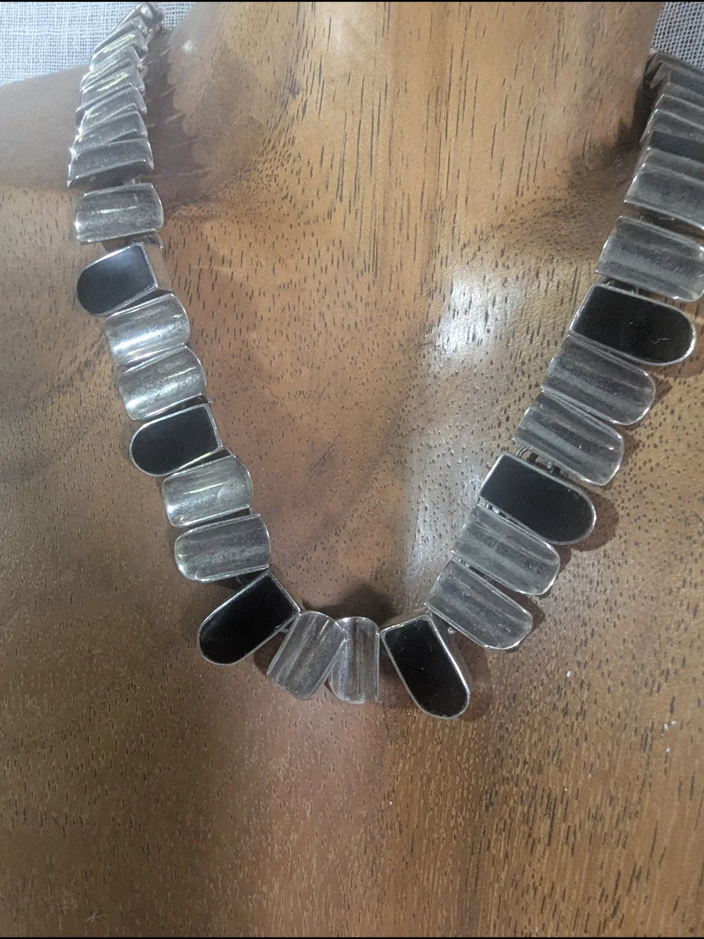 Sterling Silver and Black Onyx Stone Link Necklace Fingernail Maximalist Jewelry